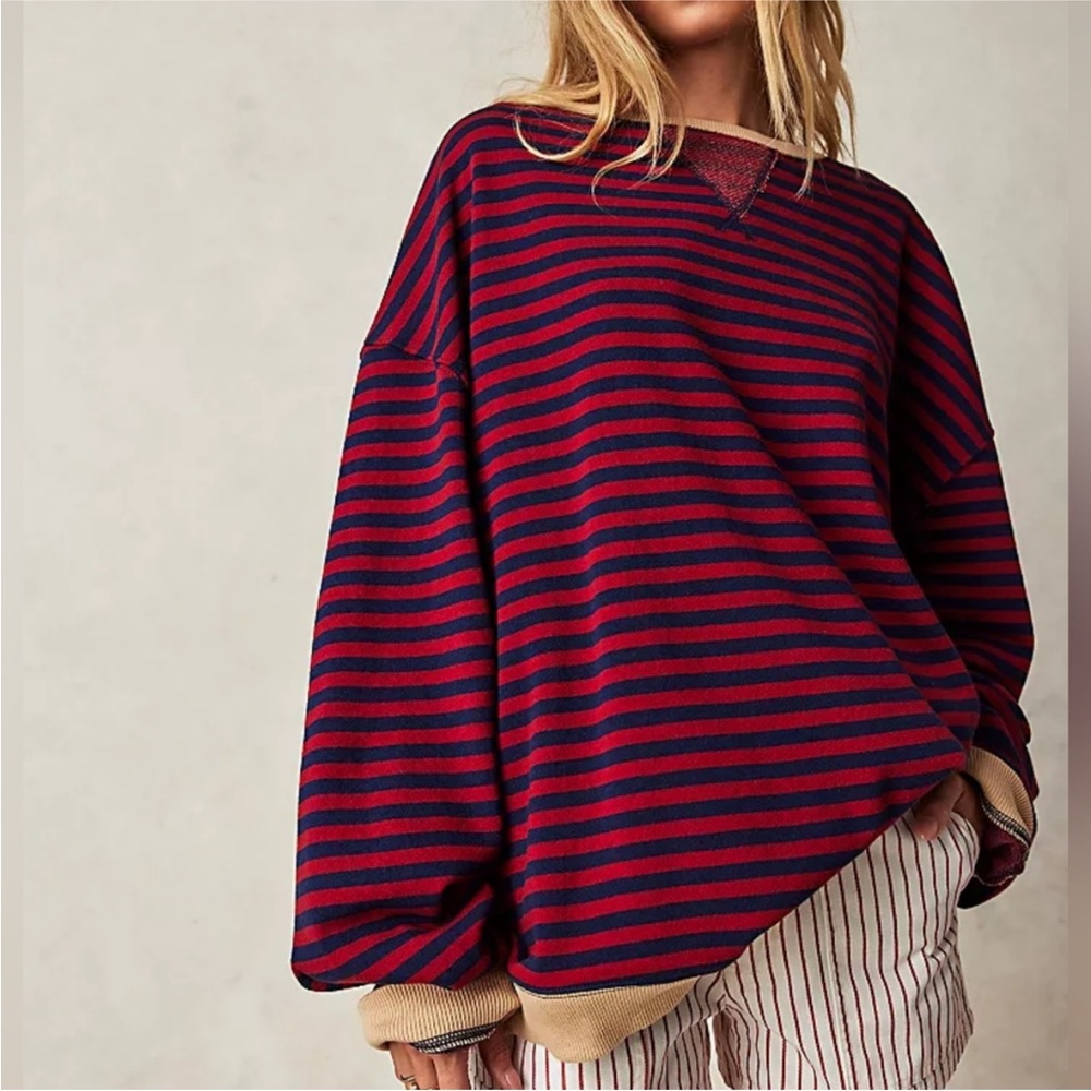 Classic striped oversized crew neck